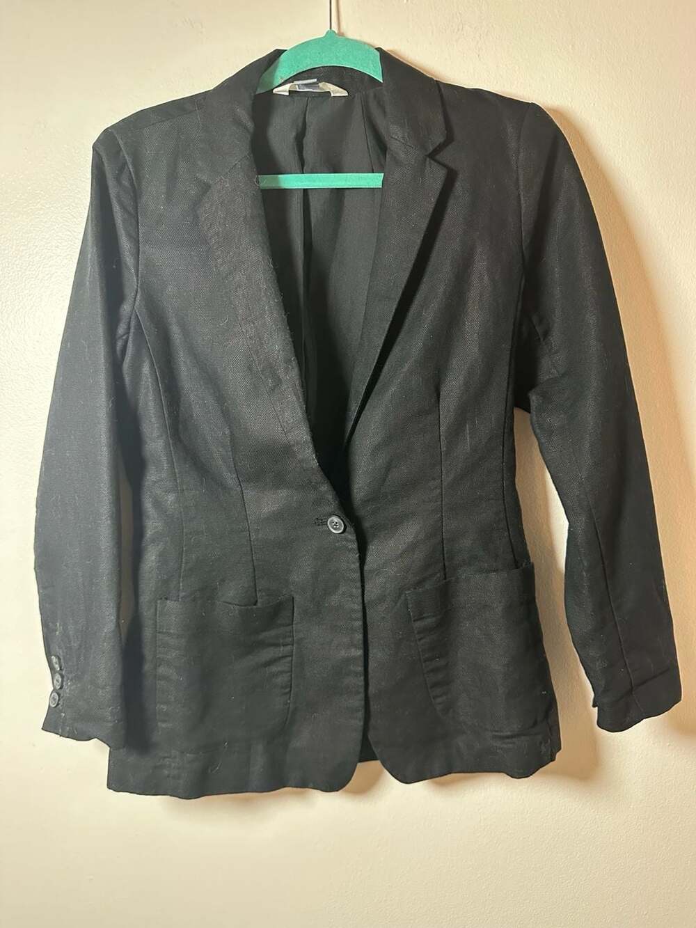 Old Navy Women's Black One-Button Linen Blend Blazer Jacket XS